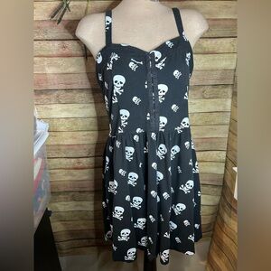 Jawbreaker Skull & Crossbones Smocked Fit & Flare Skater Dress Women’s Size M